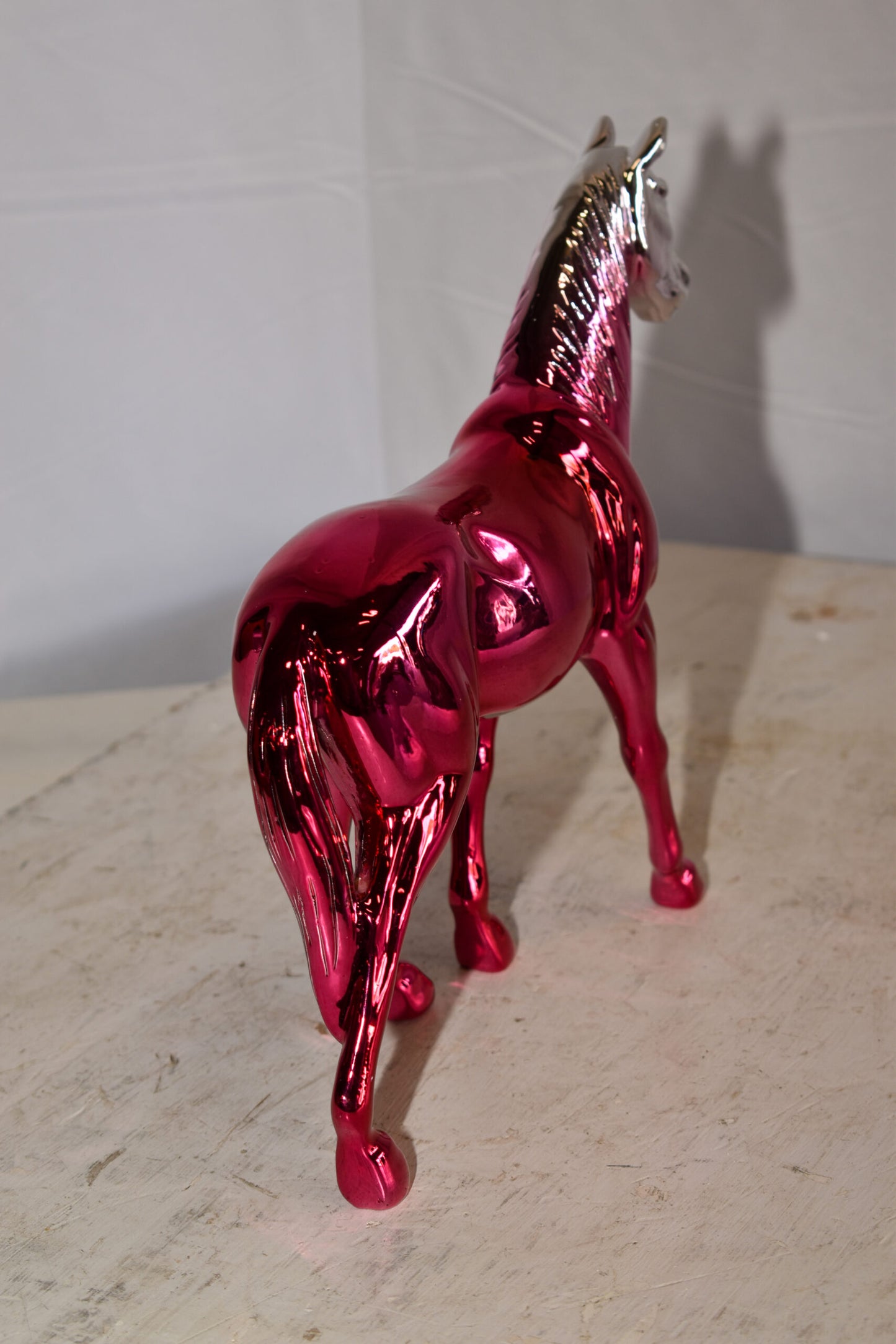 Pink Ombre Chrome Colored Confident Horse Resin Statue 12" x 3" x 10"H