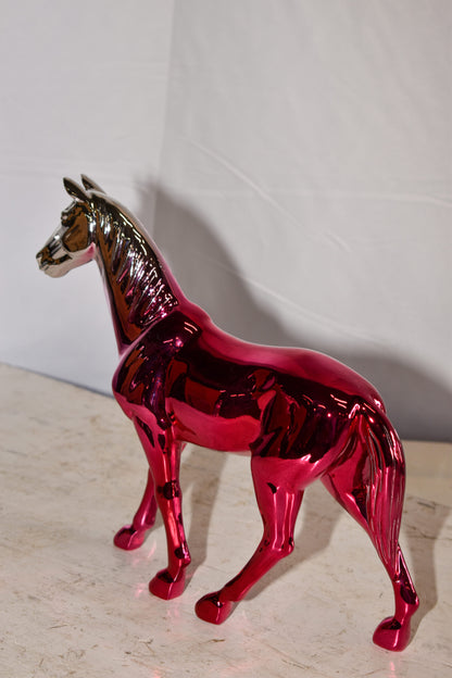 Pink Ombre Chrome Colored Confident Horse Resin Statue 12" x 3" x 10"H