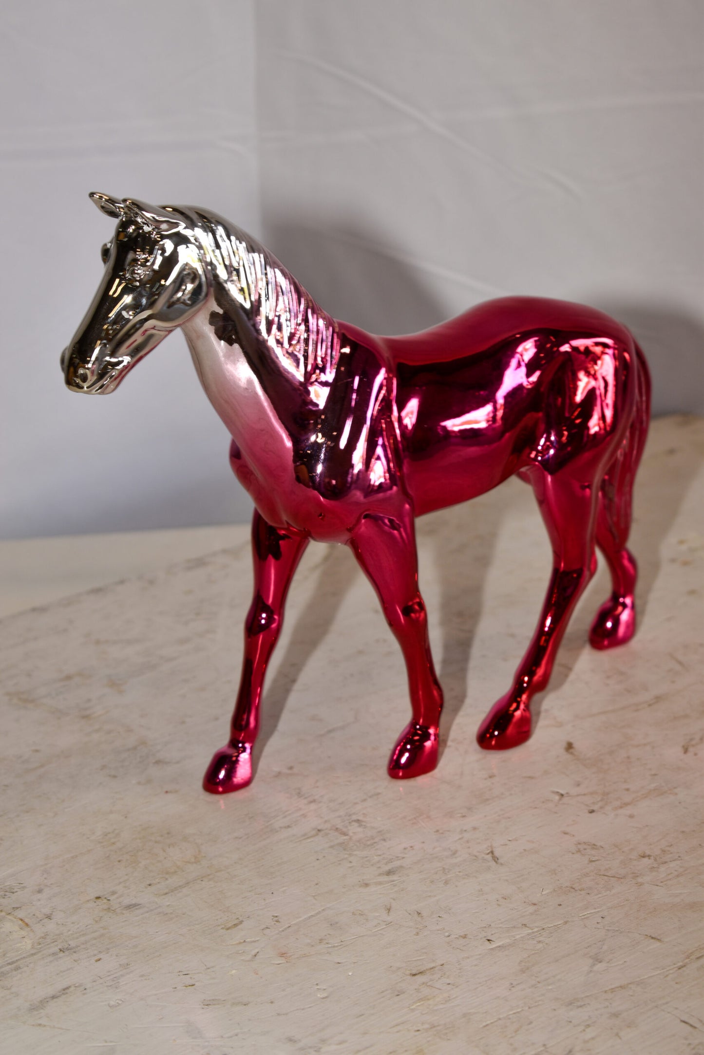 Pink Ombre Chrome Colored Confident Horse Resin Statue 12" x 3" x 10"H
