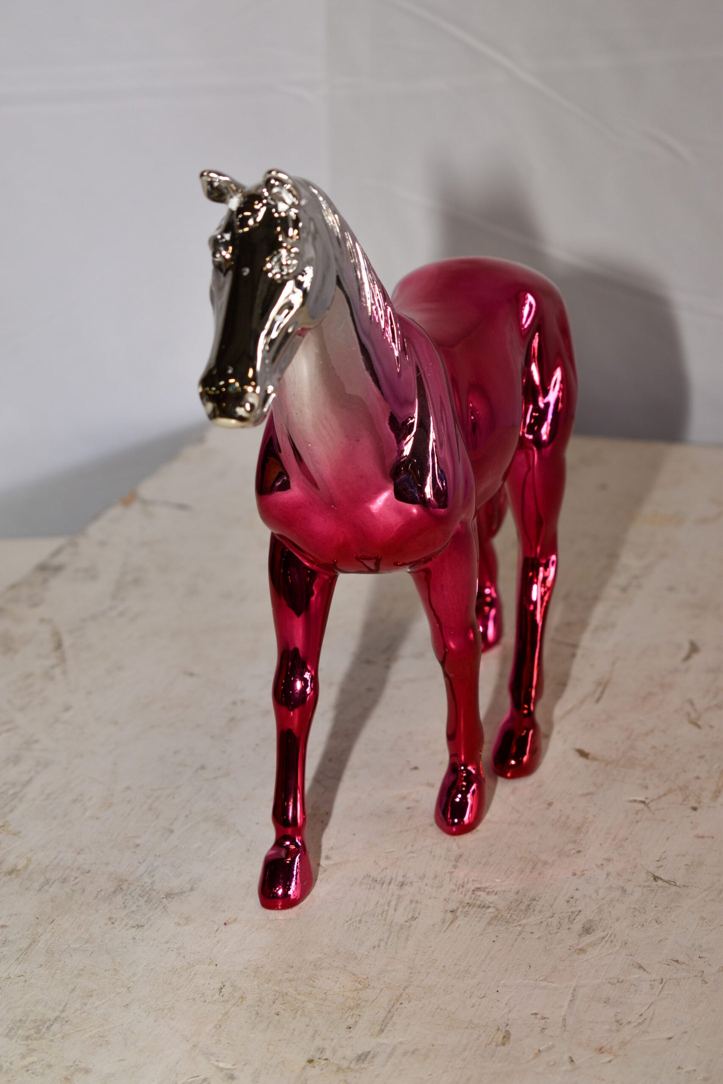 Pink Ombre Chrome Colored Confident Horse Resin Statue 12" x 3" x 10"H