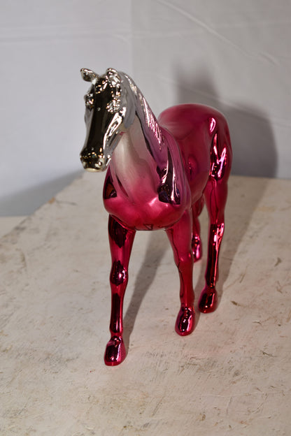 Pink Ombre Chrome Colored Confident Horse Resin Statue 12" x 3" x 10"H