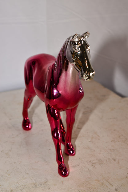 Pink Ombre Chrome Colored Confident Horse Resin Statue 12" x 3" x 10"H