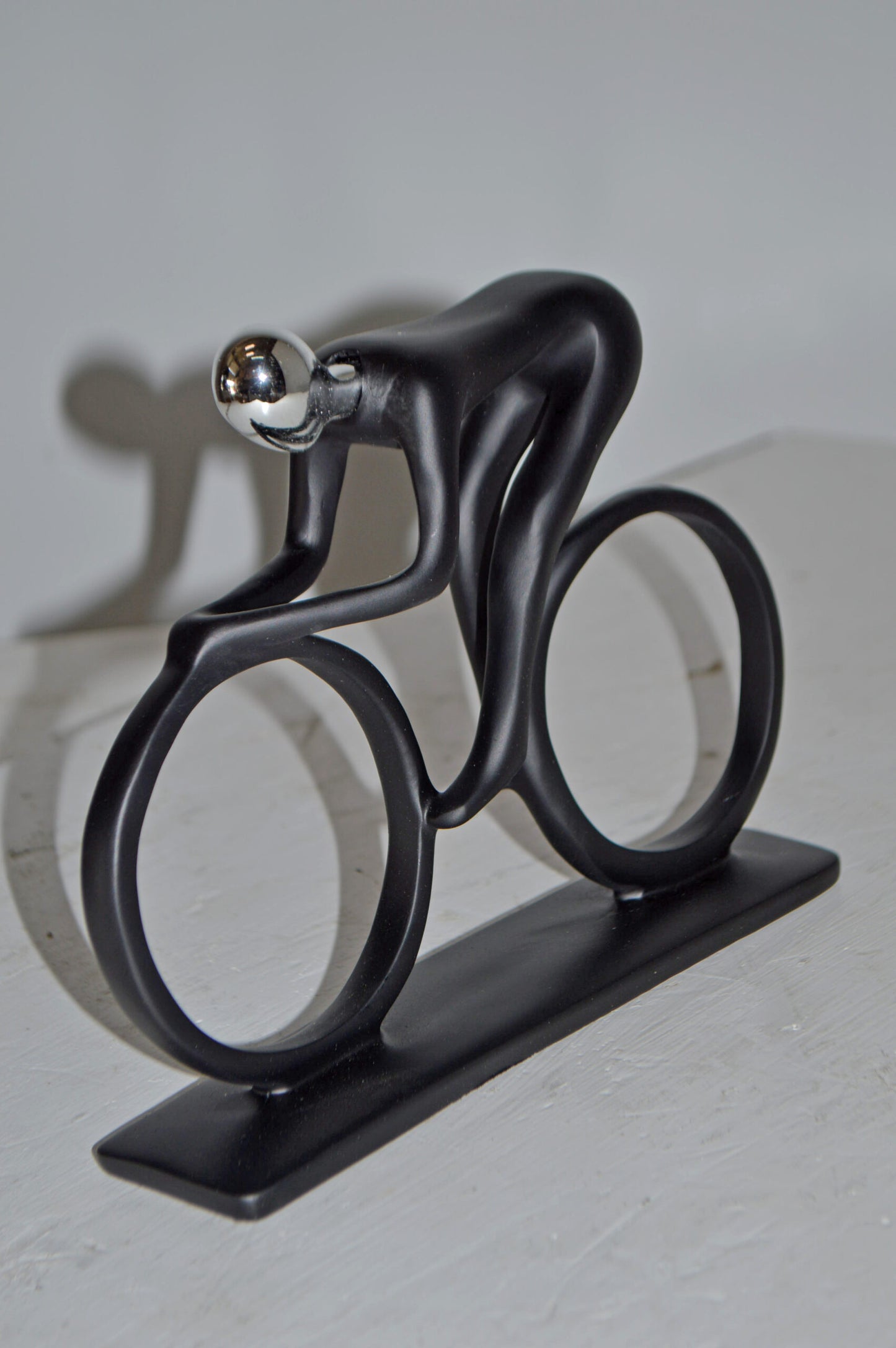 Modern Art Black Chrome Rider on His Bicycle Resin Statue - Size: 8"x2"x6"H