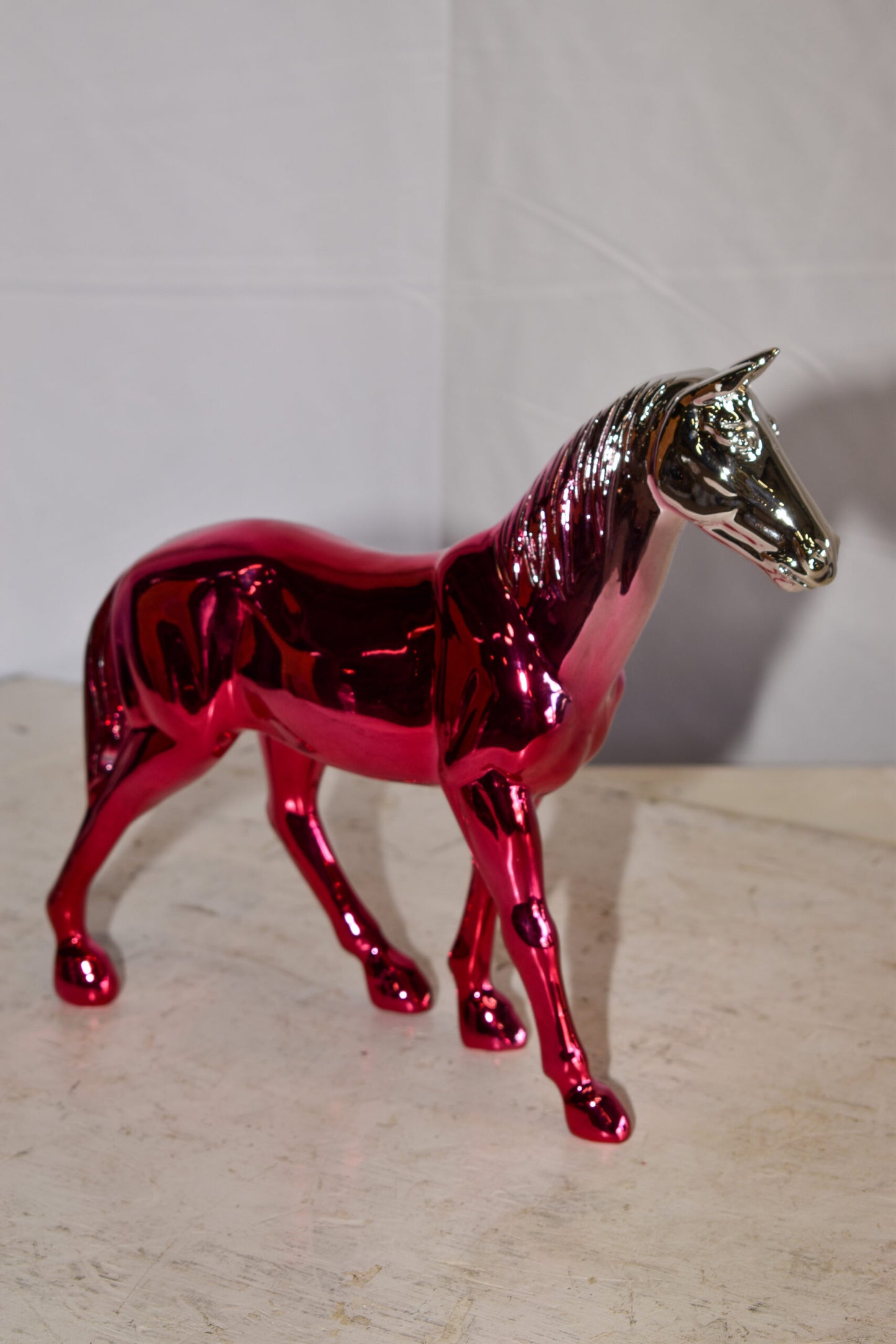 Pink Ombre Chrome Colored Confident Horse Resin Statue 12" x 3" x 10"H