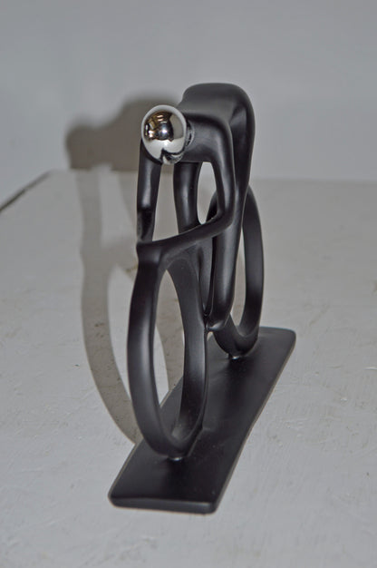 Modern Art Black Chrome Rider on His Bicycle Resin Statue - Size: 8"x2"x6"H