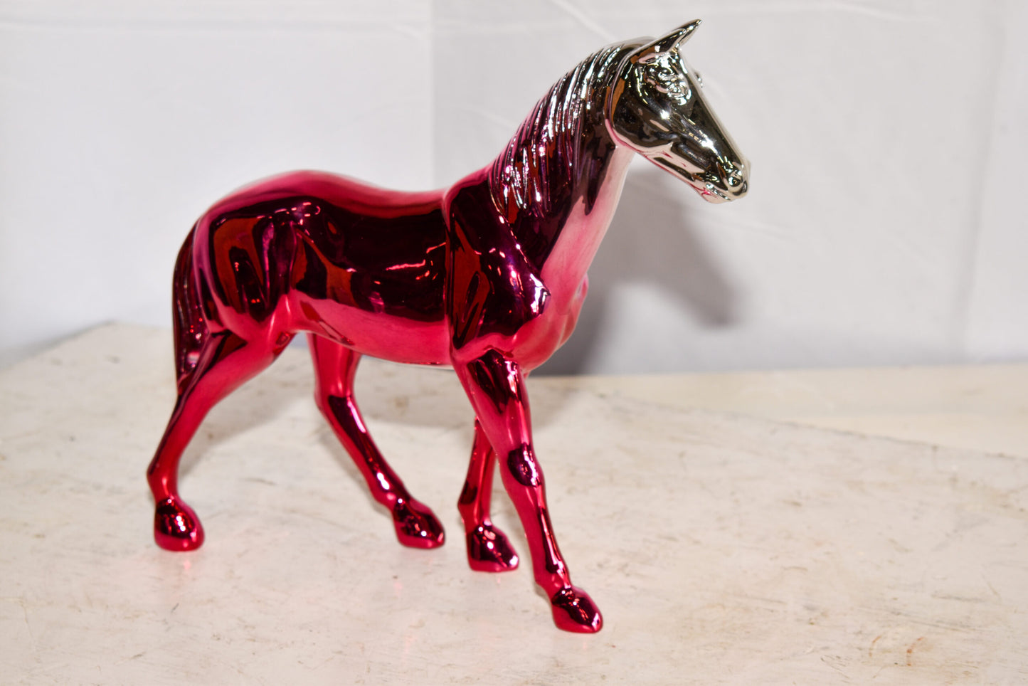 Pink Ombre Chrome Colored Confident Horse Resin Statue 12" x 3" x 10"H