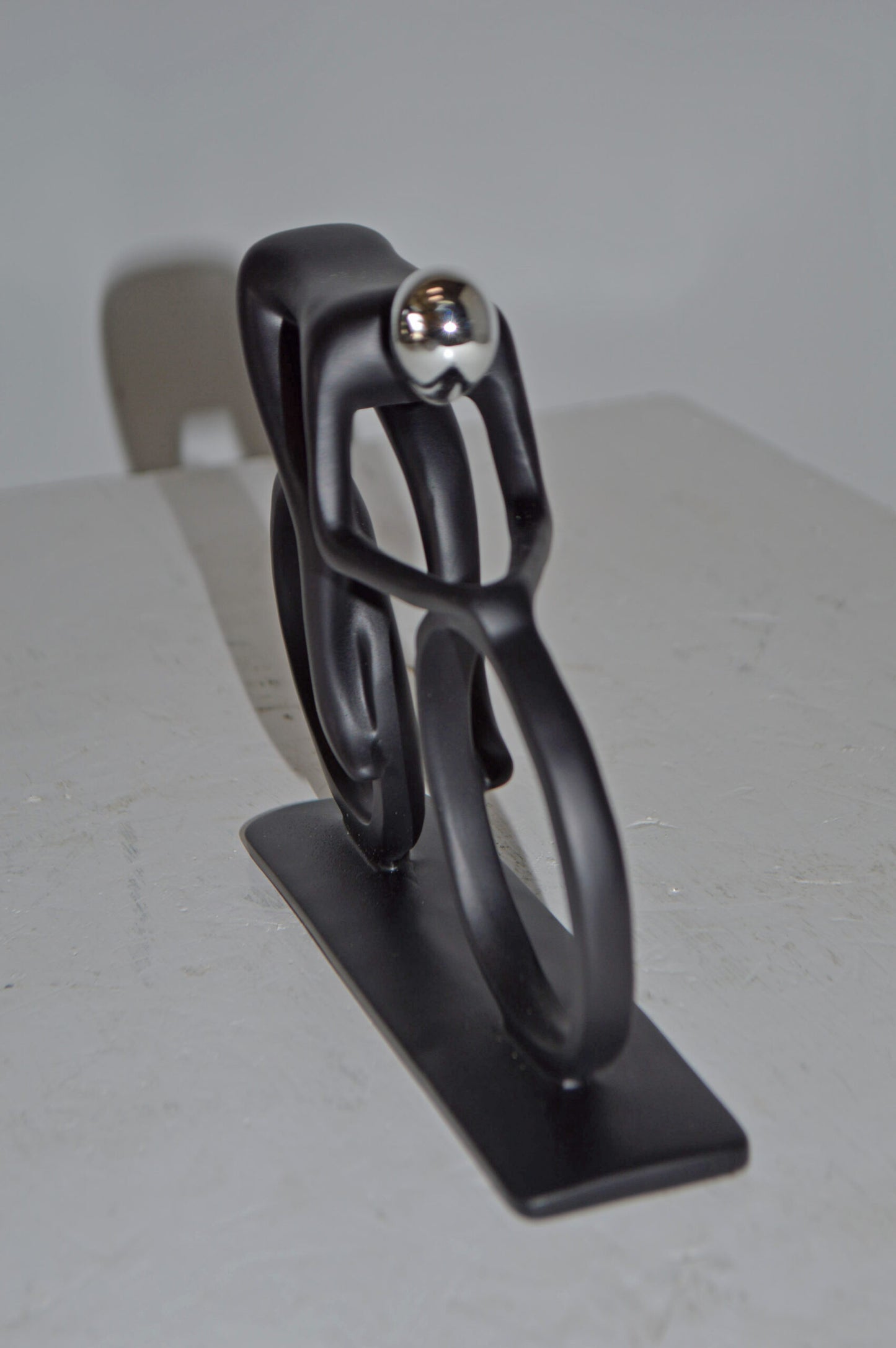 Modern Art Black Chrome Rider on His Bicycle Resin Statue - Size: 8"x2"x6"H