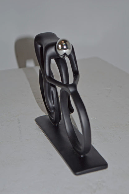 Modern Art Black Chrome Rider on His Bicycle Resin Statue - Size: 8"x2"x6"H