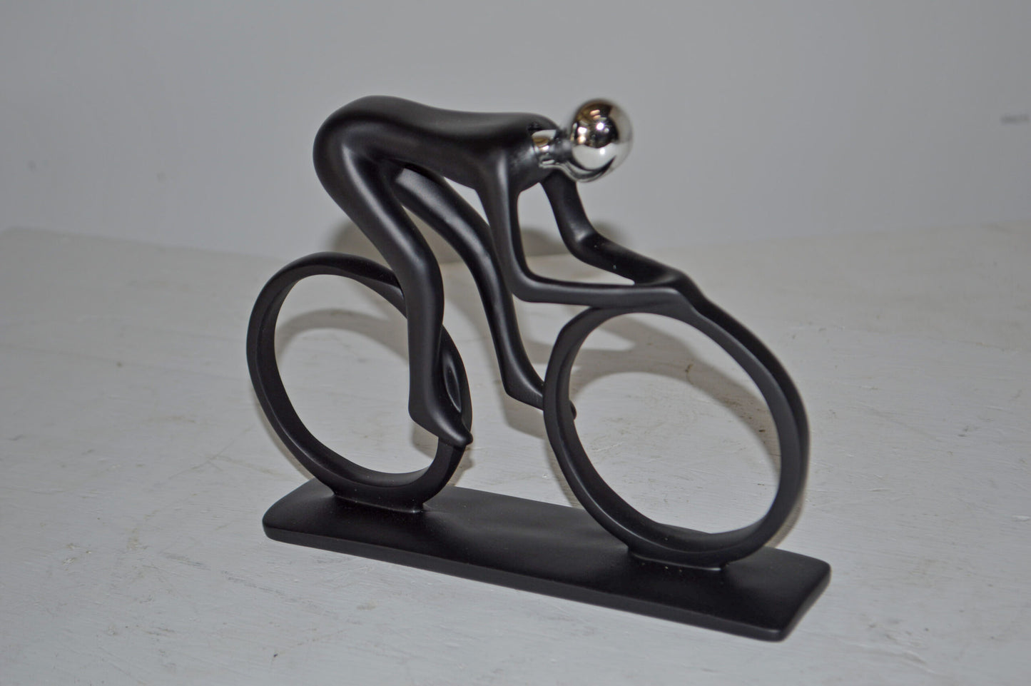 Modern Art Black Chrome Rider on His Bicycle Resin Statue - Size: 8"x2"x6"H