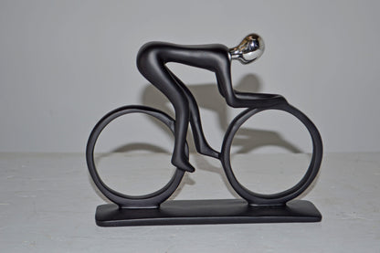 Modern Art Black Chrome Rider on His Bicycle Resin Statue - Size: 8"x2"x6"H