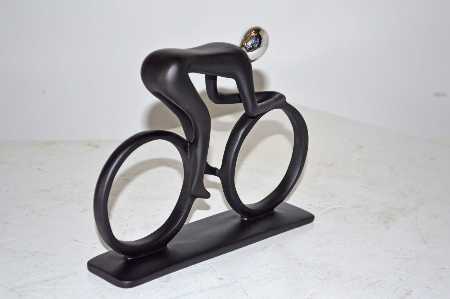 Modern Art Black Chrome Rider on His Bicycle Resin Statue - Size: 8"x2"x6"H