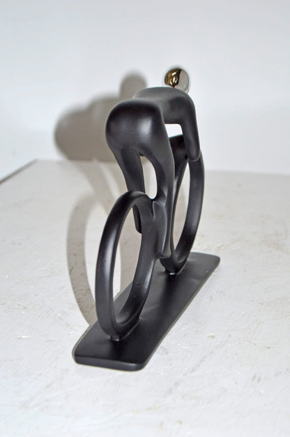 Modern Art Black Chrome Rider on His Bicycle Resin Statue - Size: 8"x2"x6"H