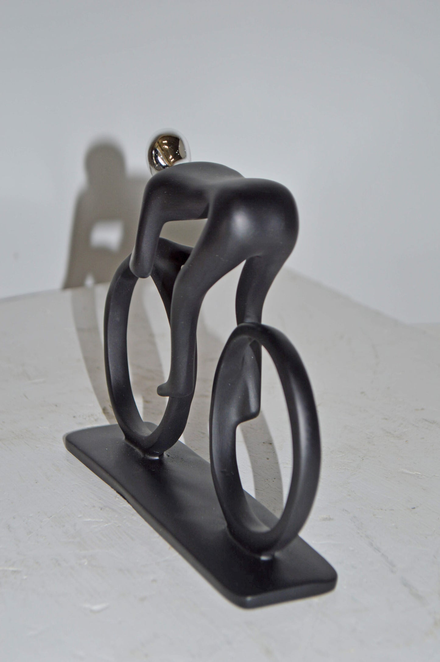 Modern Art Black Chrome Rider on His Bicycle Resin Statue - Size: 8"x2"x6"H