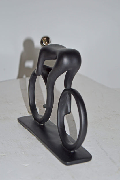 Modern Art Black Chrome Rider on His Bicycle Resin Statue - Size: 8"x2"x6"H