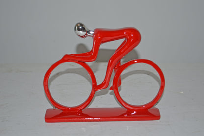 Modern Art Red Chrome Rider on His Bicycle Resin Statue - Size: 8"x2"x6"H