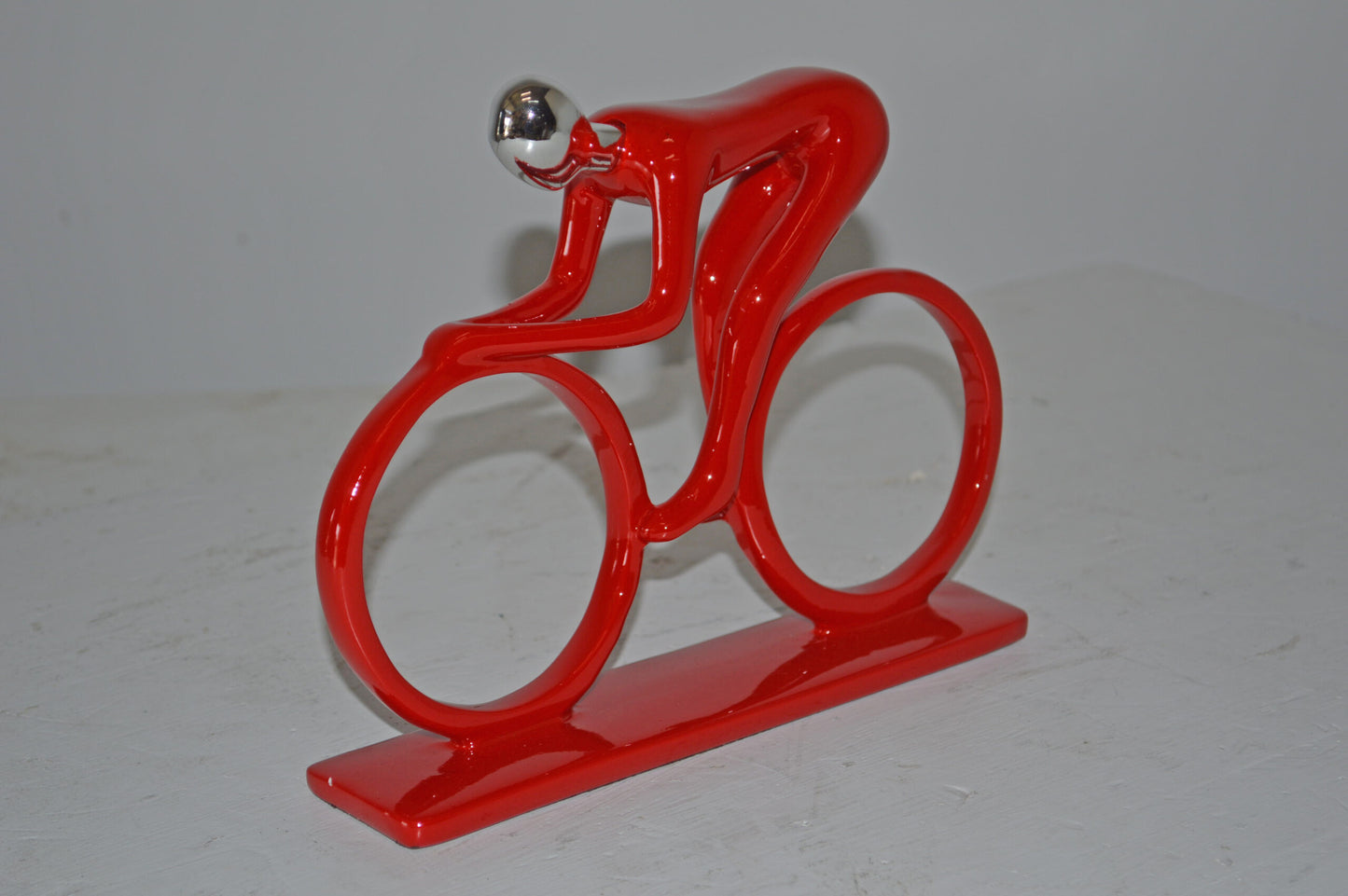 Modern Art Red Chrome Rider on His Bicycle Resin Statue - Size: 8"x2"x6"H