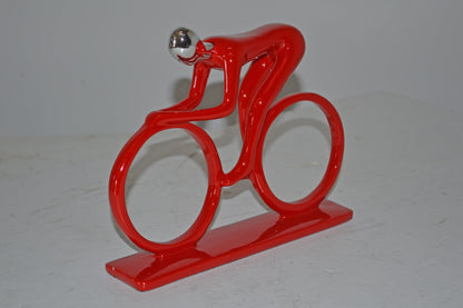 Modern Art Red Chrome Rider on His Bicycle Resin Statue - Size: 8"x2"x6"H