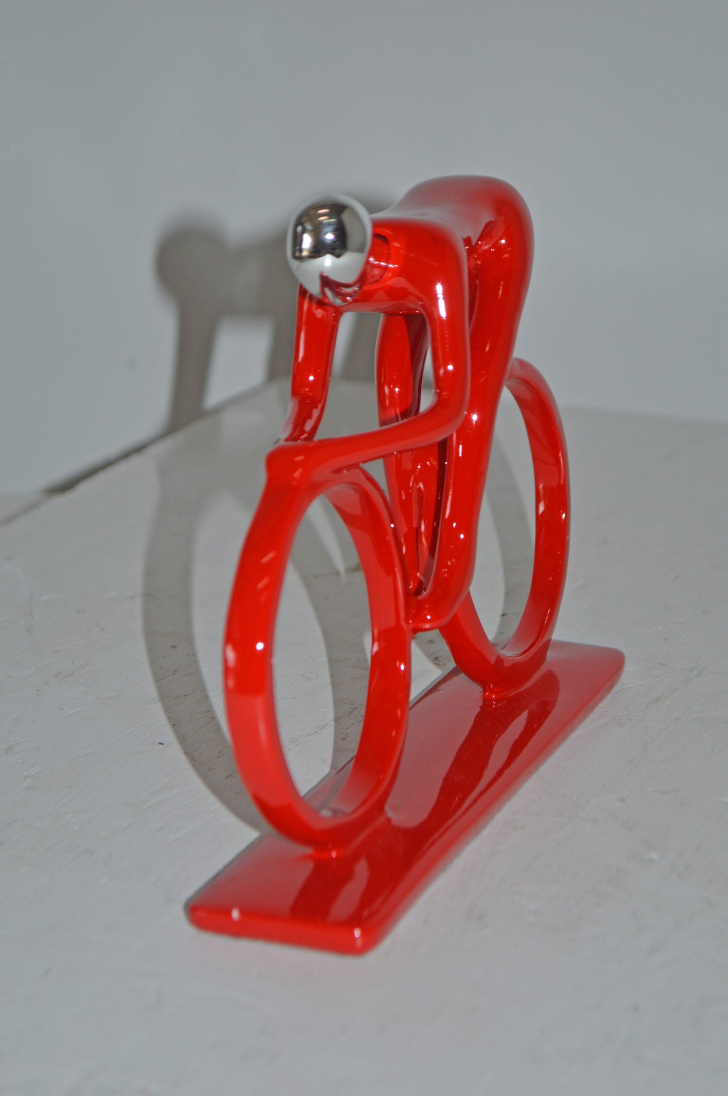 Modern Art Red Chrome Rider on His Bicycle Resin Statue - Size: 8"x2"x6"H