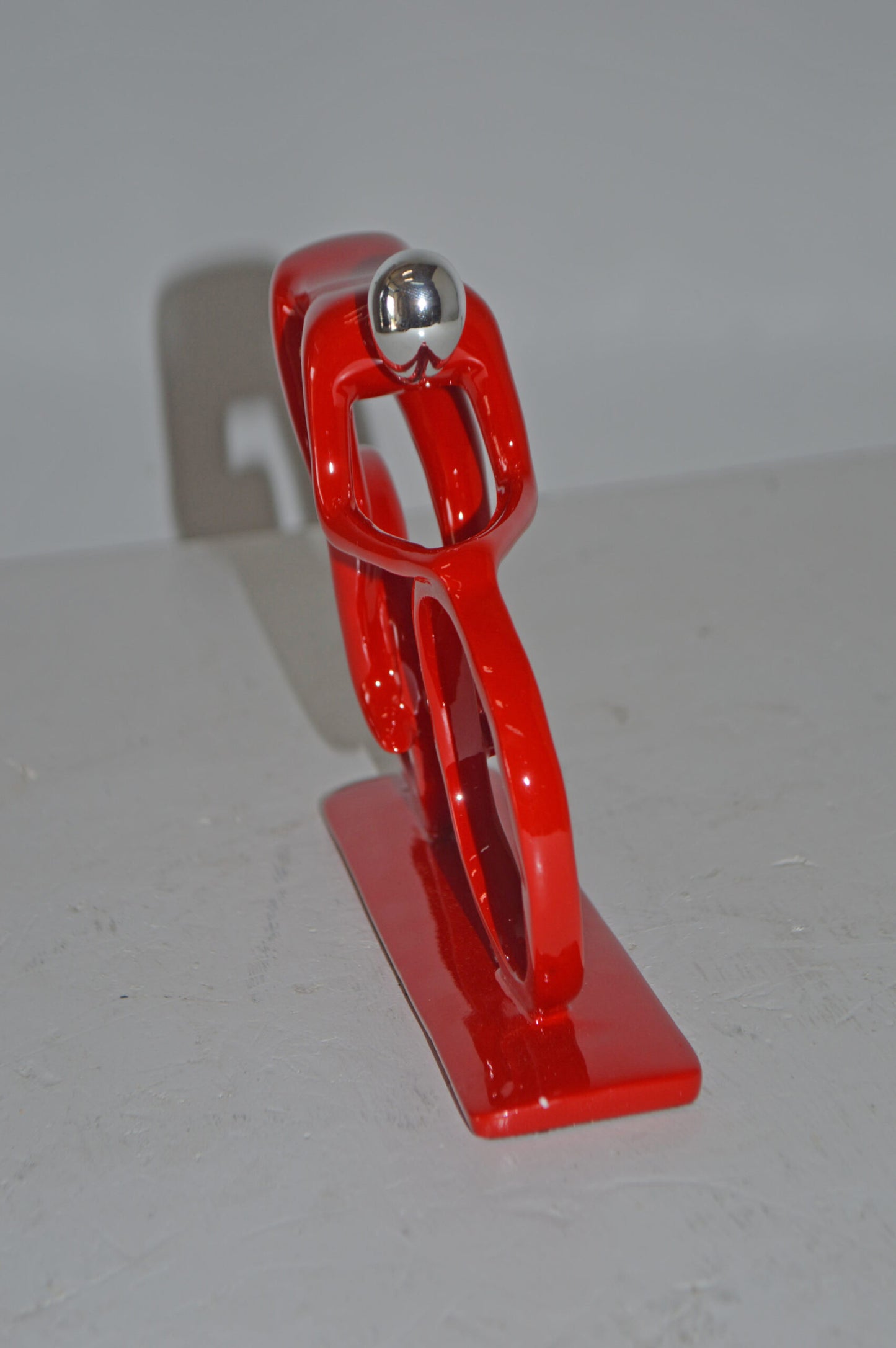 Modern Art Red Chrome Rider on His Bicycle Resin Statue - Size: 8"x2"x6"H