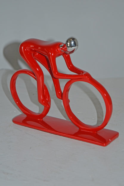 Modern Art Red Chrome Rider on His Bicycle Resin Statue - Size: 8"x2"x6"H