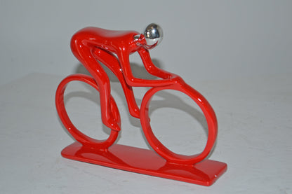 Modern Art Red Chrome Rider on His Bicycle Resin Statue - Size: 8"x2"x6"H