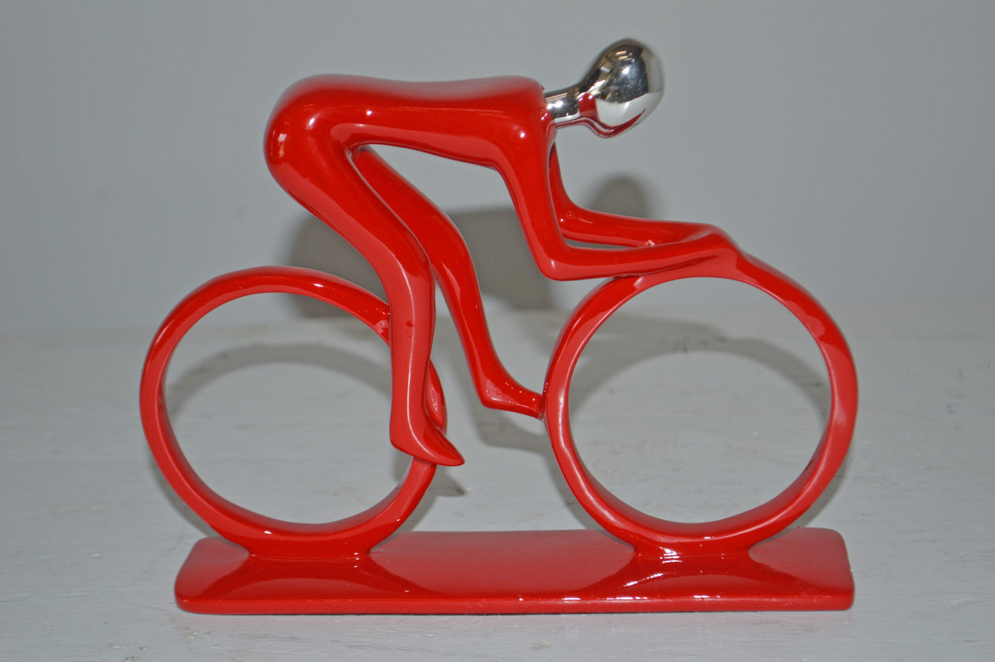 Modern Art Red Chrome Rider on His Bicycle Resin Statue - Size: 8"x2"x6"H