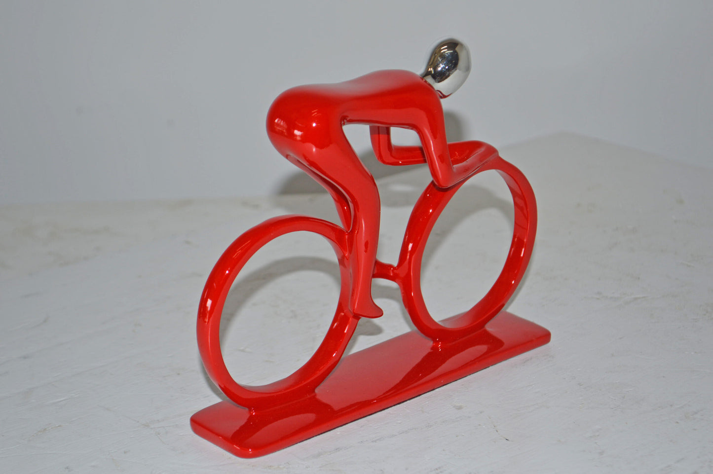 Modern Art Red Chrome Rider on His Bicycle Resin Statue - Size: 8"x2"x6"H