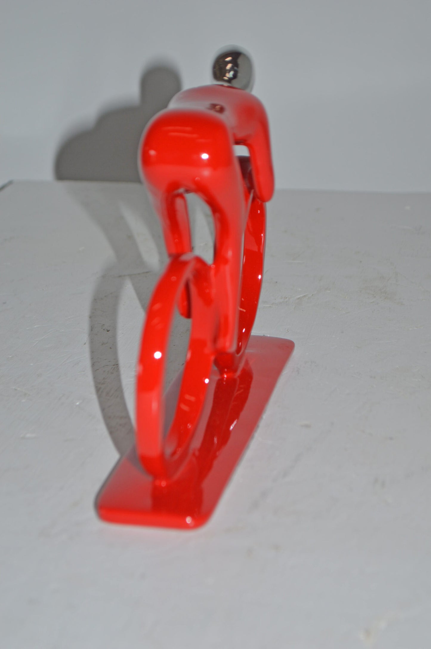 Modern Art Red Chrome Rider on His Bicycle Resin Statue - Size: 8"x2"x6"H