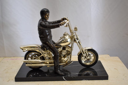 Harley Davidson Rider on his Bike Replica Bronze Statue 20" x 9" x 13"H