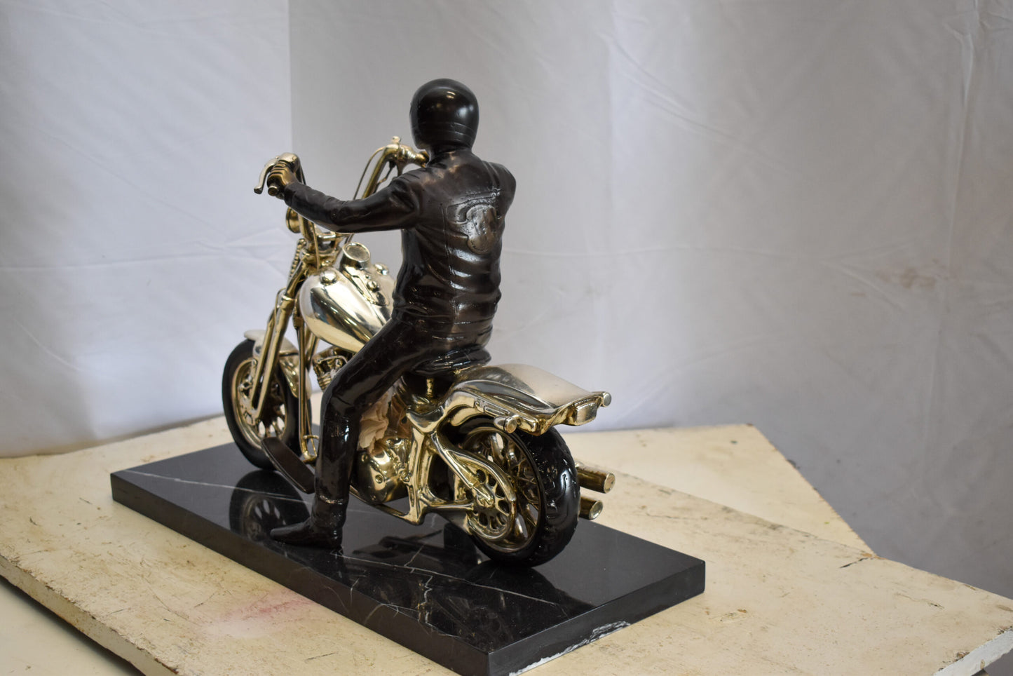 Harley Davidson Rider on his Bike Replica Bronze Statue 20" x 9" x 13"H
