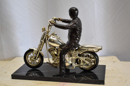 Harley Davidson Rider on his Bike Replica Bronze Statue 20" x 9" x 13"H