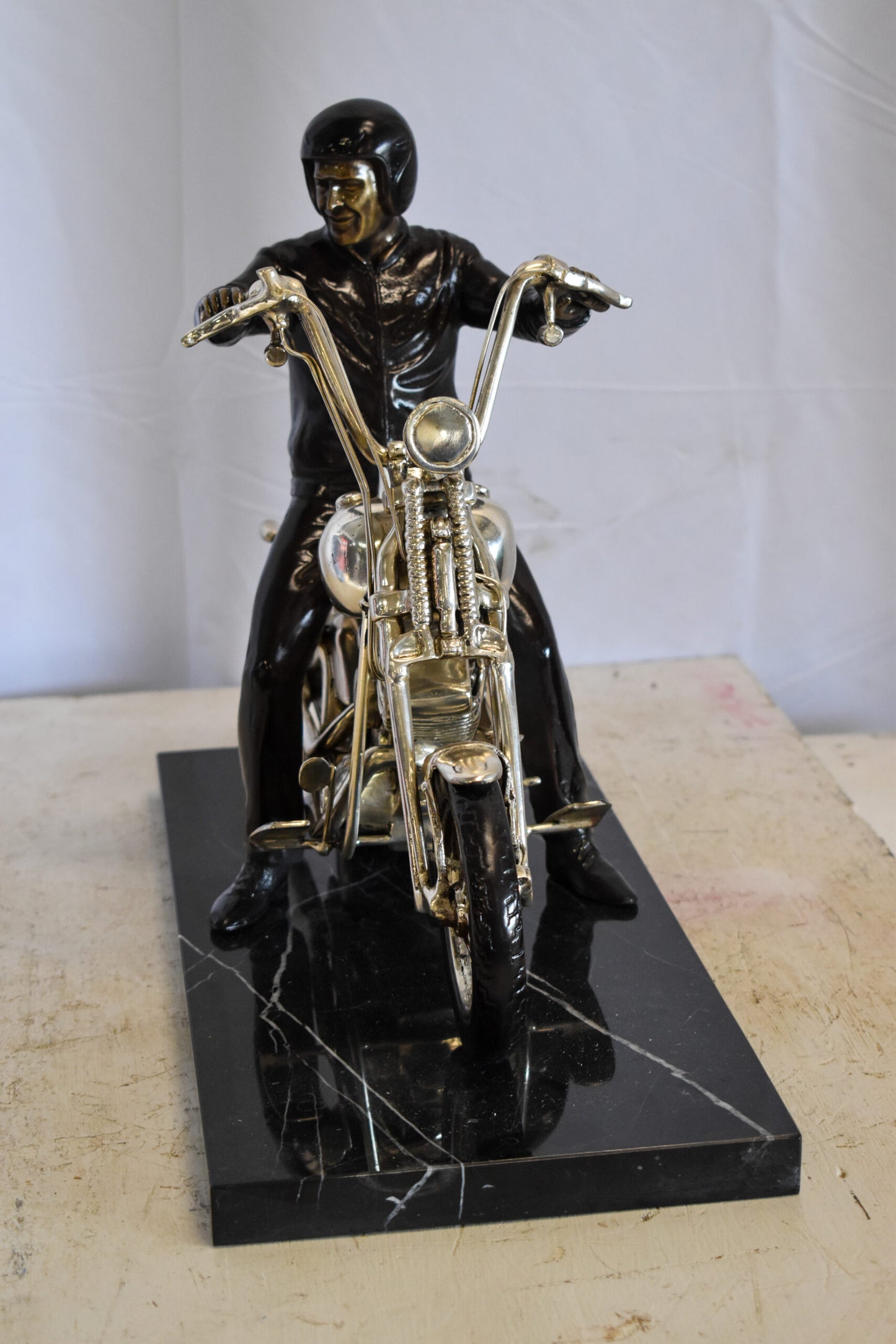 Harley Davidson Rider on his Bike Replica Bronze Statue 20" x 9" x 13"H