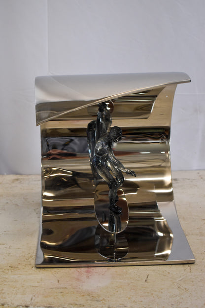 Modern Unique Stainless Steel Ocean Wave Surfer Statue 10" x 9" x 11"H