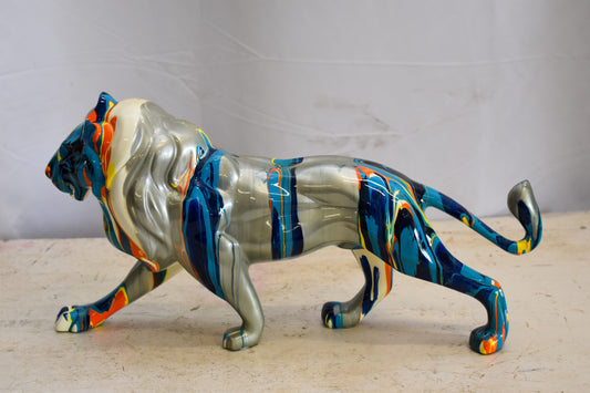 Roaming Multicolored Lion Resin Statue 19" x 5" x 9"H