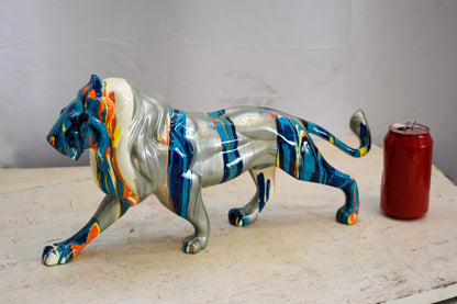 Roaming Multicolored Lion Resin Statue 19" x 5" x 9"H