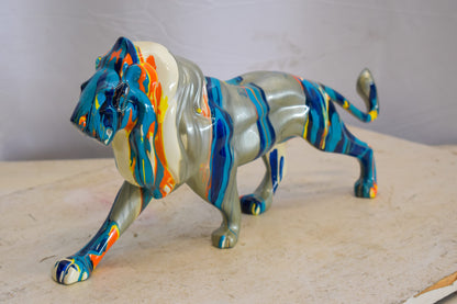 Roaming Multicolored Lion Resin Statue 19" x 5" x 9"H