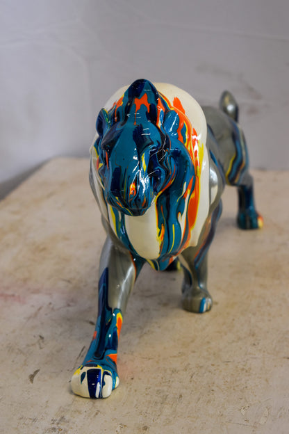 Roaming Multicolored Lion Resin Statue 19" x 5" x 9"H