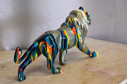 Roaming Multicolored Lion Resin Statue 19" x 5" x 9"H