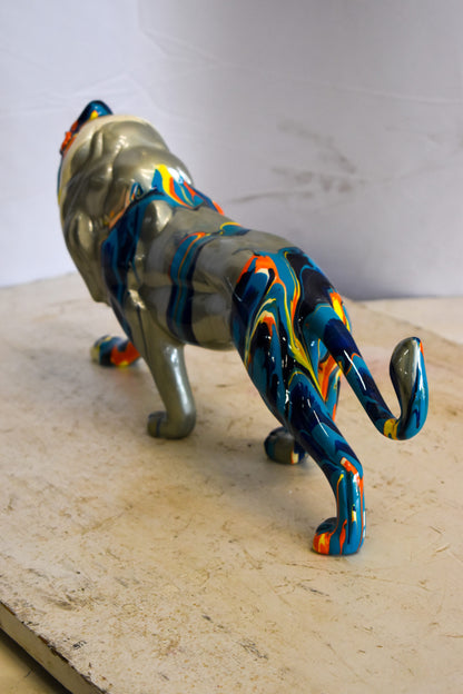 Roaming Multicolored Lion Resin Statue 19" x 5" x 9"H