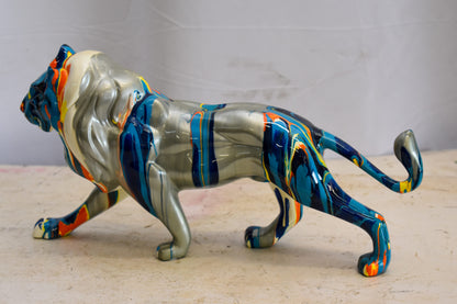 Roaming Multicolored Lion Resin Statue 19" x 5" x 9"H