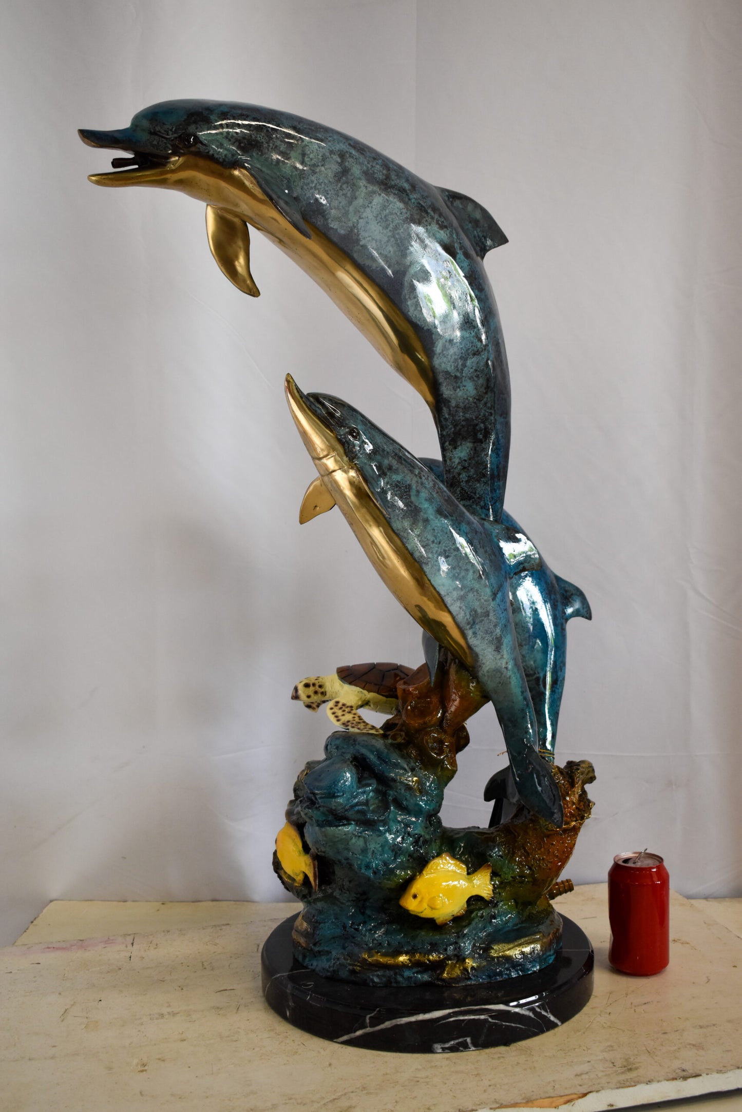 Nautical Dolphins Bronze Statue Fountain 23" x 13" x 36"H