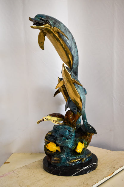 Nautical Dolphins Bronze Statue Fountain 23" x 13" x 36"H