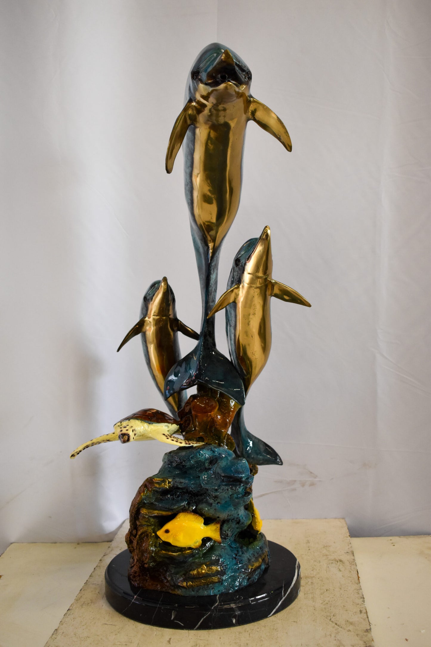 Nautical Dolphins Bronze Statue Fountain 23" x 13" x 36"H
