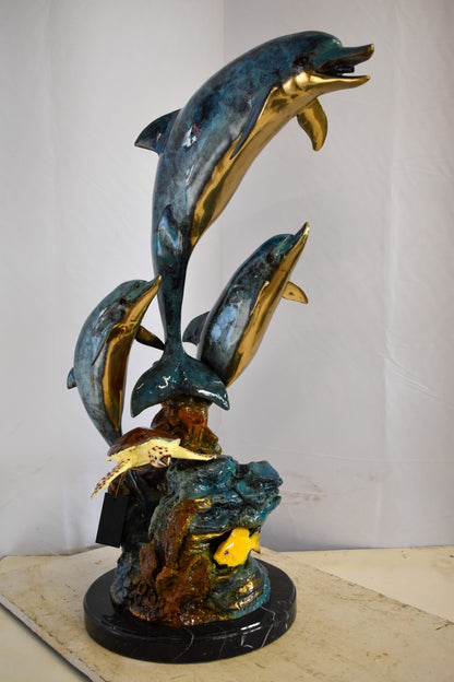 Nautical Dolphins Bronze Statue Fountain 23" x 13" x 36"H