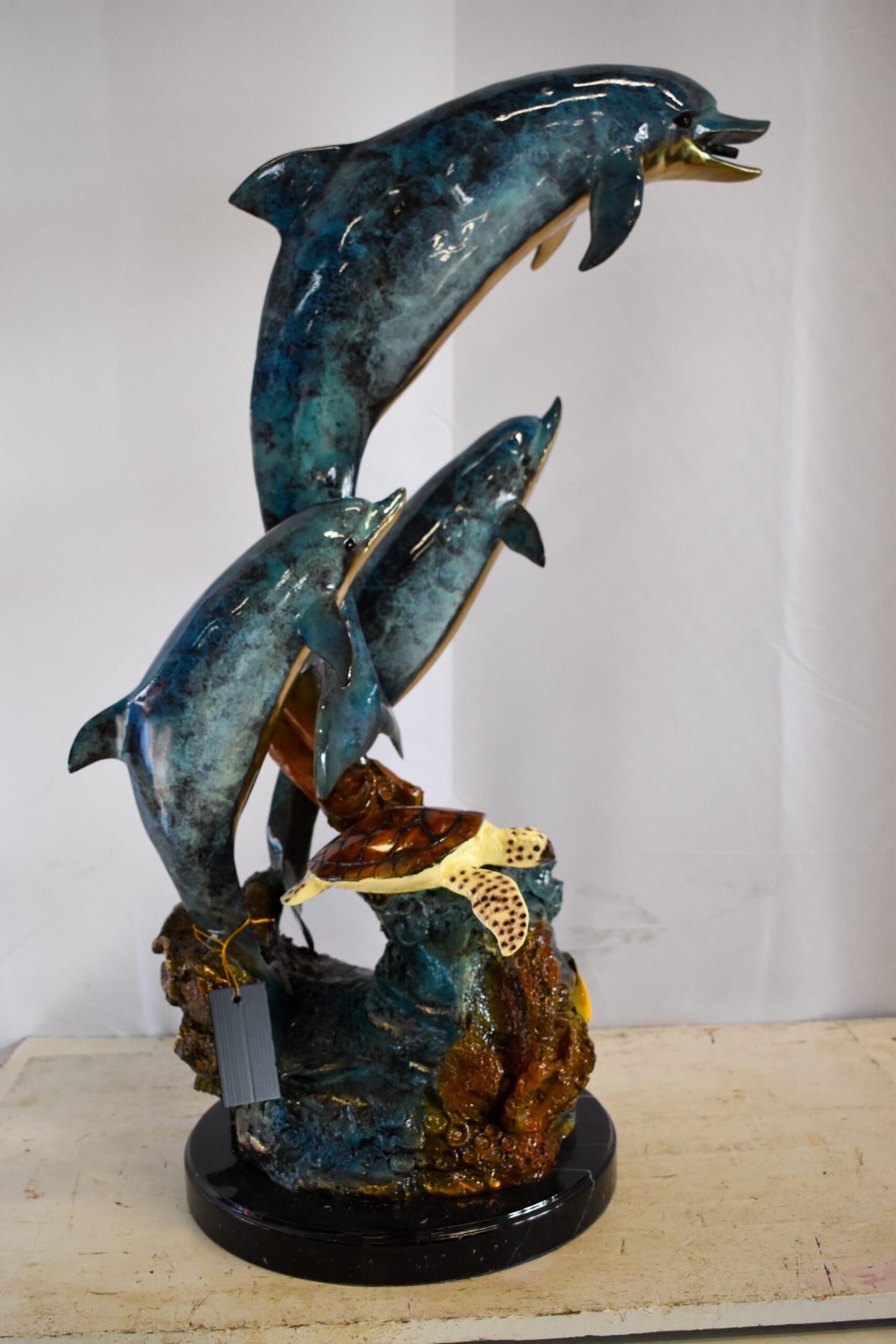 Nautical Dolphins Bronze Statue Fountain 23" x 13" x 36"H