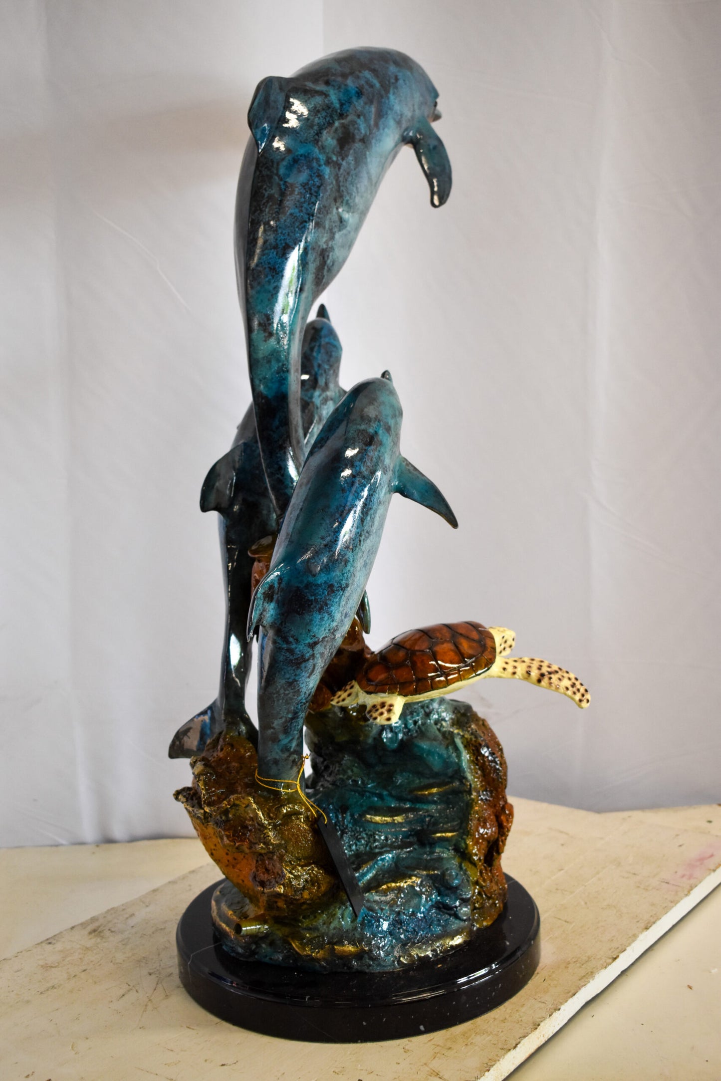Nautical Dolphins Bronze Statue Fountain 23" x 13" x 36"H