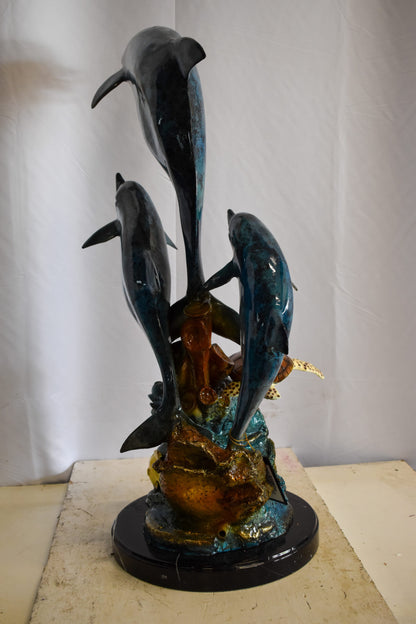 Nautical Dolphins Bronze Statue Fountain 23" x 13" x 36"H