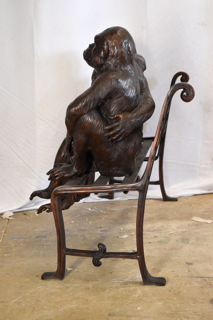 Three Emotional Monkeys on Bench Bronze Statue  57" x 20" x 43"H