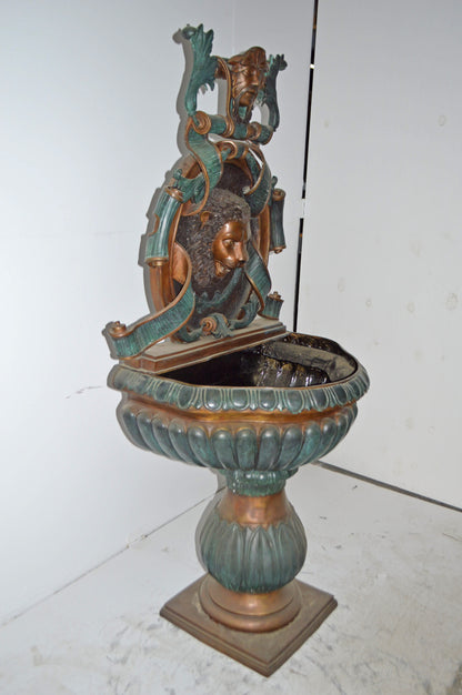 Lion Head Wall Fountain made of Bronze Statue - Size: 32"L x 22"W x 70"H.