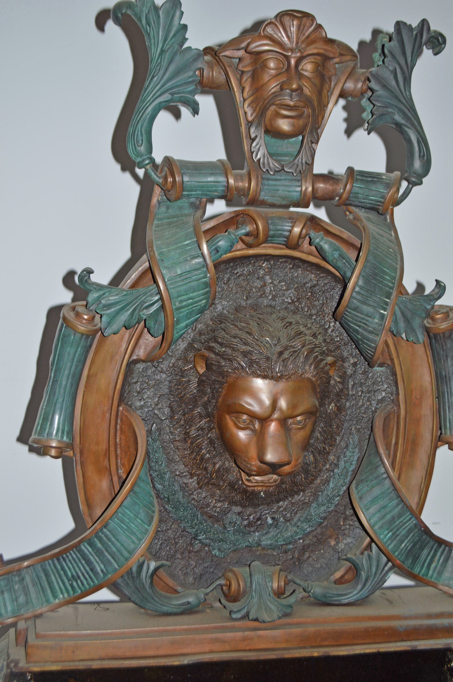 Lion Head Wall Fountain made of Bronze Statue - Size: 32"L x 22"W x 70"H.